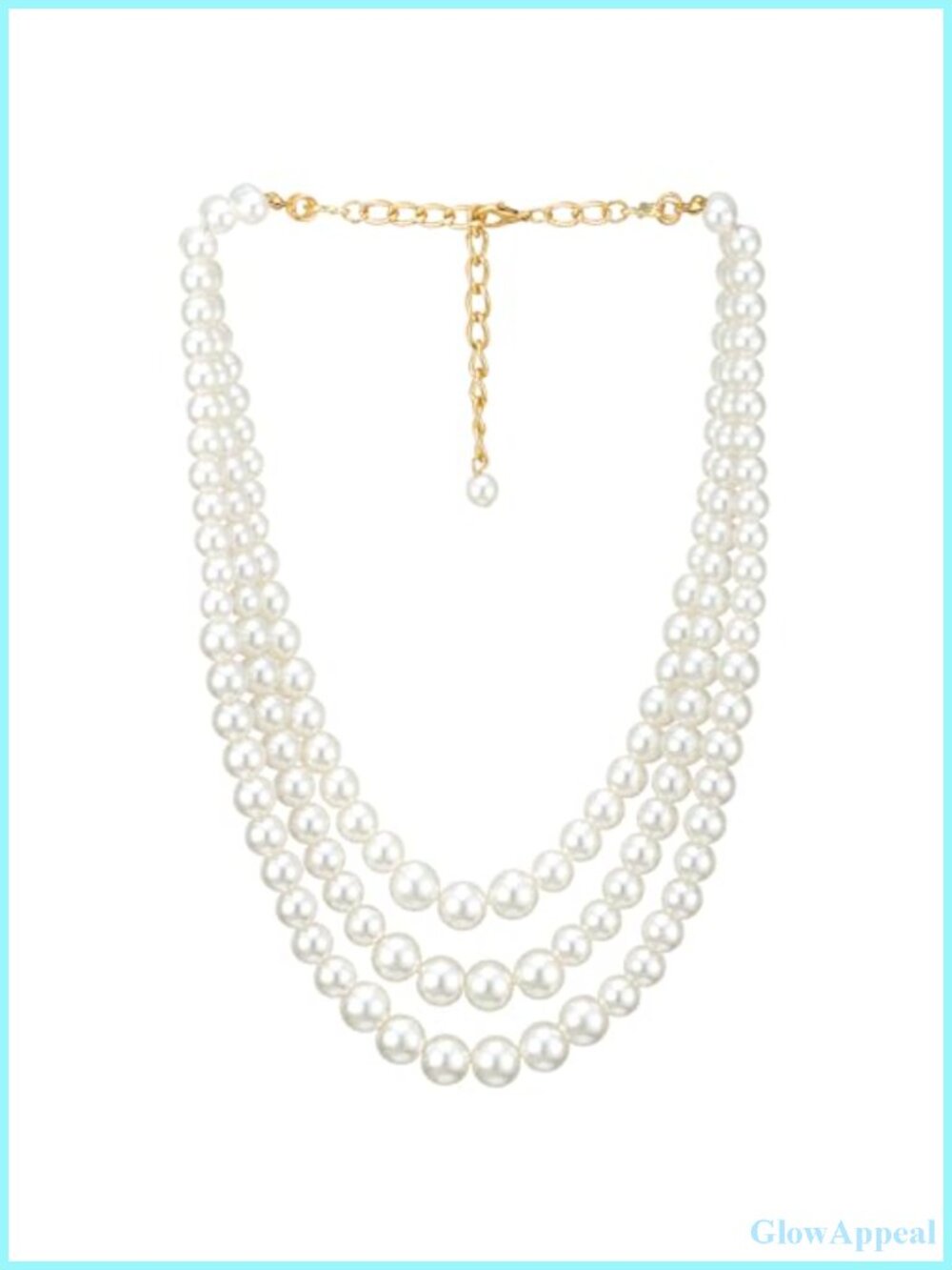 Multi Strand Faux Pearl Necklace Gold Tone Clasp Layered Statement Wedding